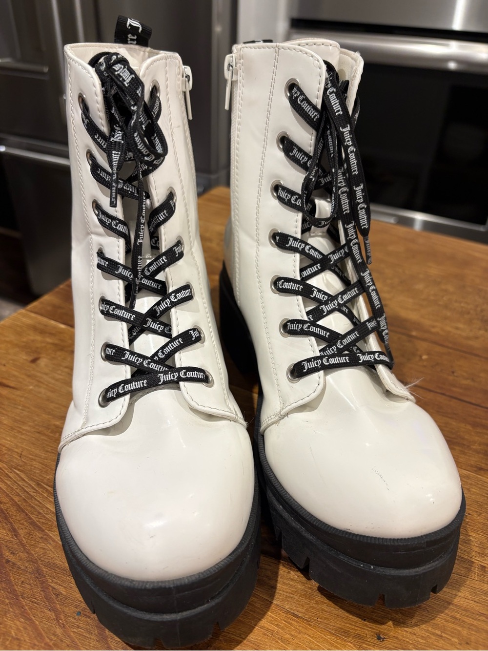 Juicy Couture White Lace-Up Platform Combat Boots